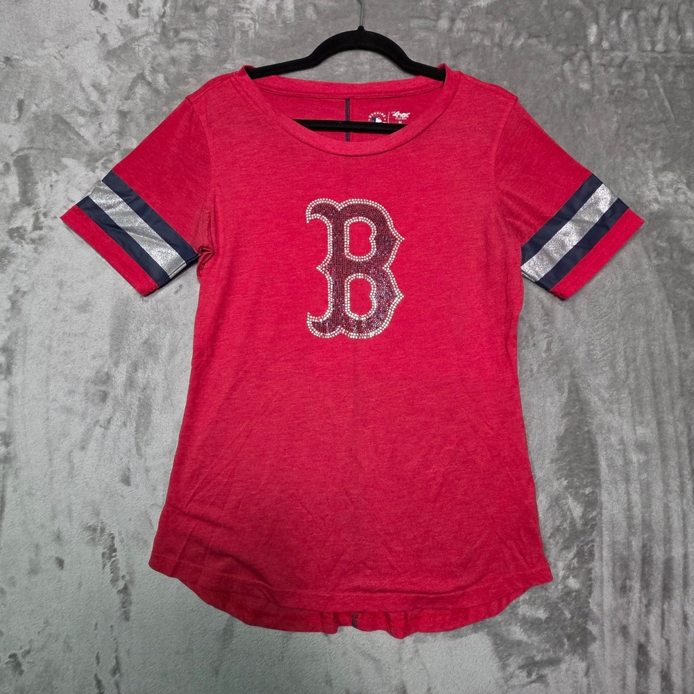 G-III 4Her Boston Red Sox Rhinestone Logo T-Shirt Red Womens Medium MLB Fan Gear